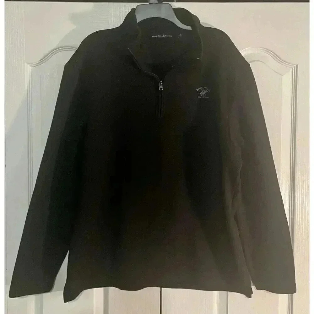 Beverly Hills Polo Club Sweater Men’s Large Black‎ Quarter Zip Casual Preppy